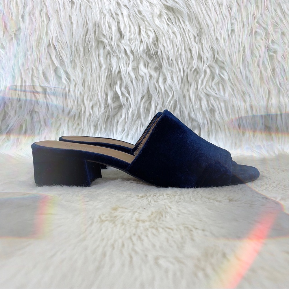 Deep Navy Blue Velvet Open Toe Mule Sandals